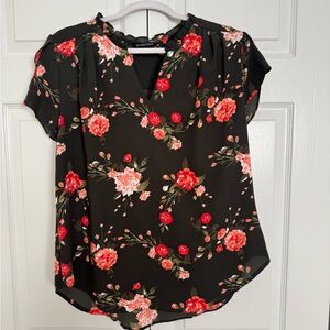 41 Hawthorn Black Top with Red and Pink Floral Design